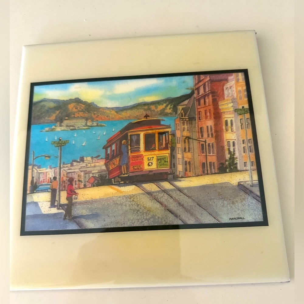 NEW ARTISAN SAN FRANCISCO WALL ART TILE  ARTIST ELLIE MARSHALL  8"x 8" Trolley